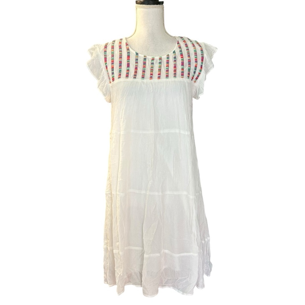 Studio West Cabo Cantina Embroidered Shift Dress White Womens SZ Small Beach NEW - Picture 3 of 10